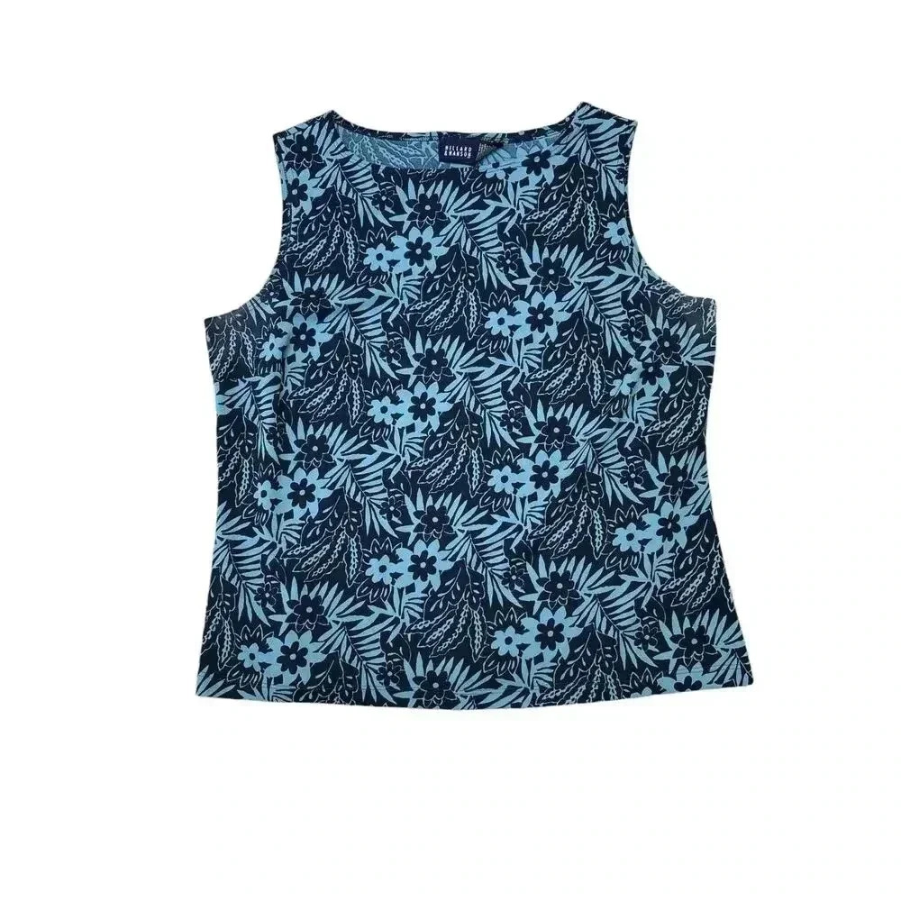 Hilliard & Hanson Women's Blue Floral Tank Top Size L Sleeveless Casual